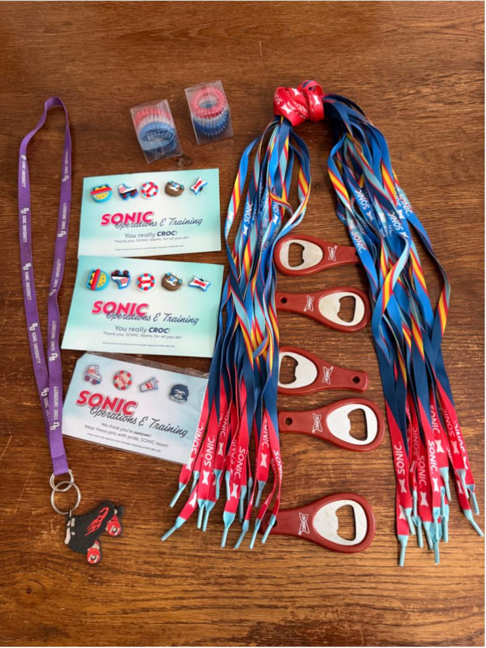 Sonic Drive-In Employee Promotional Lot 16 Shoelaces 5 Bottle Openers Croc Charm